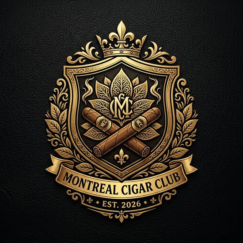 Royal gold crest — crossed cigars beneath a fleur-de-lis crown